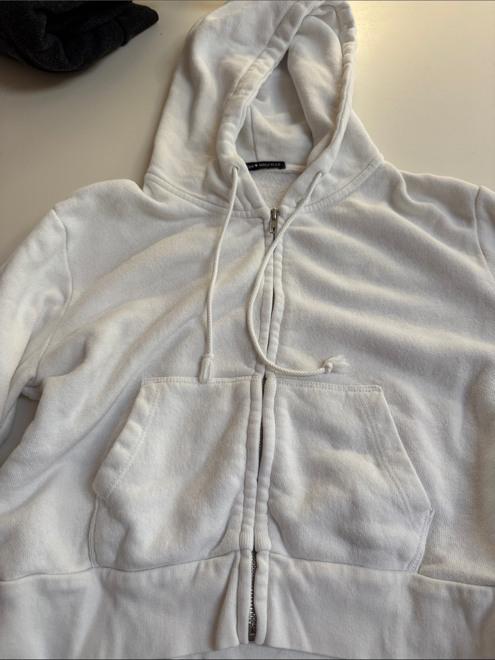Brandy Melville White Women's Zip Hoodie Jacket